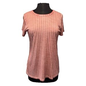 NEW Dantelle Gingham Shara Tee Women's Size M Orange Short Sleeve Crew Neck‎